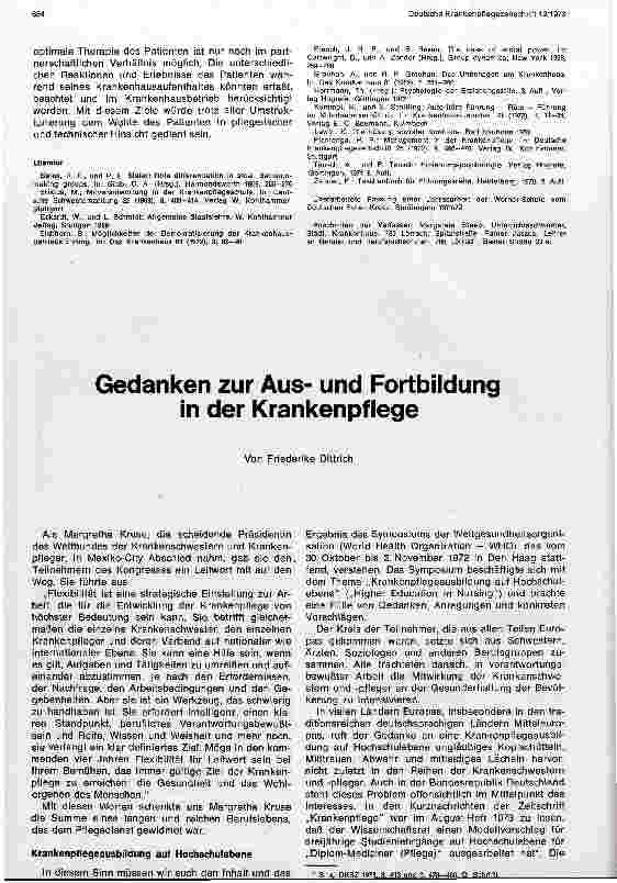 Vorschauseite 1: Gedanken zur Ausund Fortbildung in der Krankenpflege