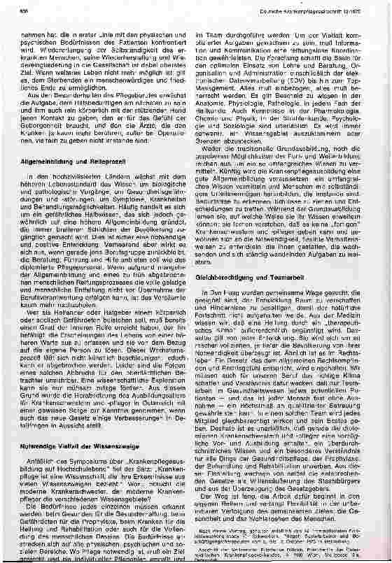 Vorschauseite 3: Gedanken zur Ausund Fortbildung in der Krankenpflege