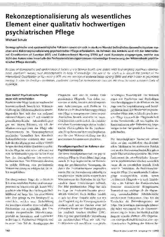 Vorschauseite 1: Rekonzeptionalisierung als wesentliches Element einer qualitativ hochwertigen psychiatrischen Pflege