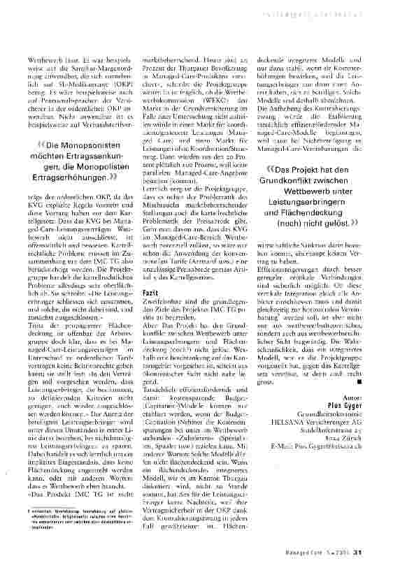 Vorschauseite 3: Integriertes Managed Care Thurgau (IMCTG): Überlegungen aus ökonomischer Sicht