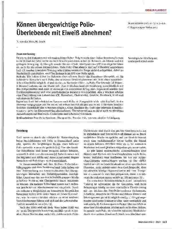 Vorschauseite 1: Können übergewichtige Polio-Überlebende mit Eiweiß abnehmen?