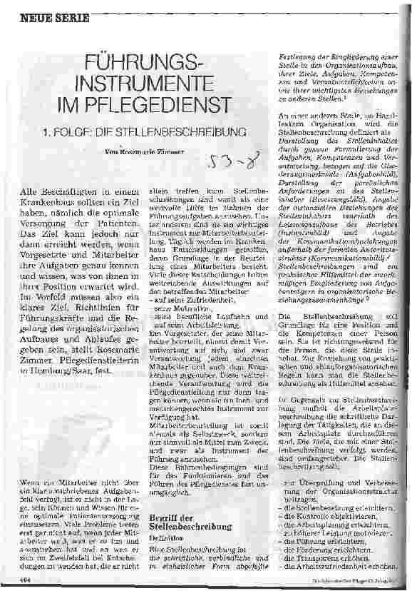 Vorschauseite 1: Führungsinstrumente im Pflegedienst 1. Folge: Die Stellenbeschreibung