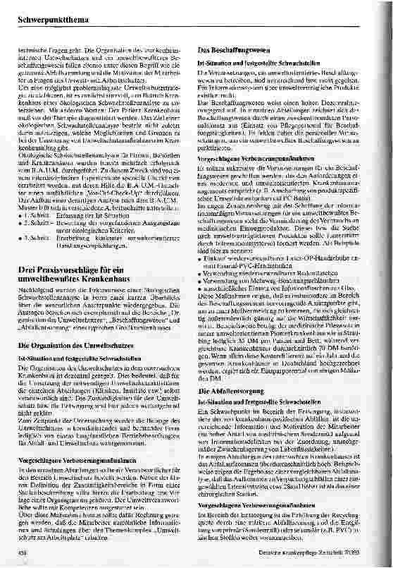 Vorschauseite 2: Die ökologische Schwachstellenanalyse als Ausgangspunkt für ein umwelt orientiertes Krankenhaus-Management