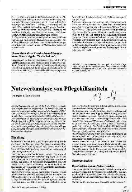 Vorschauseite 3: Die ökologische Schwachstellenanalyse als Ausgangspunkt für ein umwelt orientiertes Krankenhaus-Management