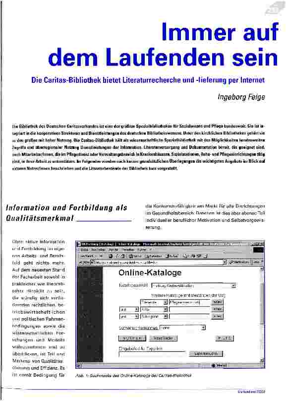 Vorschauseite 1: Immer auf dem Laufenden sein Die Caritas-Bibliothek bietet Literaturrecherche und -lieferung per Internet