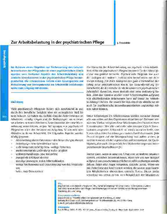 Vorschauseite 1: Zur Arbeitsbelastung in der psychiatrischen Pflege