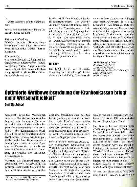 Vorschauseite 1: Optimierte Wettbewerbsordnung der Krankenkassen bringt mehr Wirtschaftlichkeit