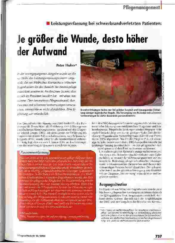 Vorschauseite 1: Je größer die Wunde, desto höher der Aufwand Leistungserfassung bei schwerbrandverletzten Patienten