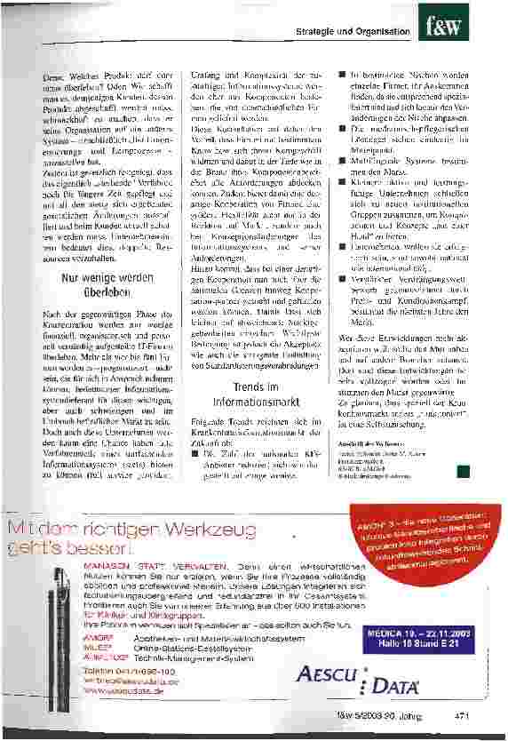 Vorschauseite 3: Den Wettbewerber im KIS-Markt aufkaufen, um selbst zu überleben Konkurrenz und Preiskampf bestimmen den Markt für Krankenhausinformationssysteme