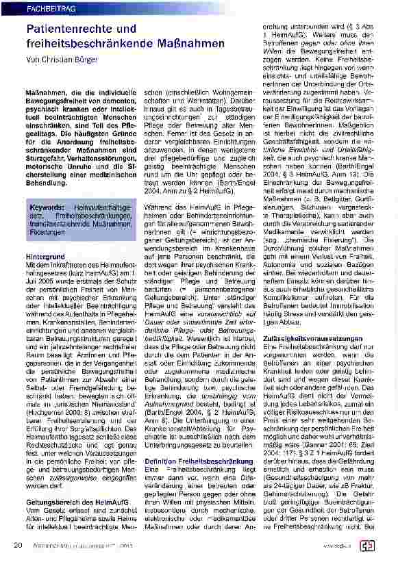 Vorschauseite 1: Patientenrechte und freiheitsbeschränkende Maßnahmen