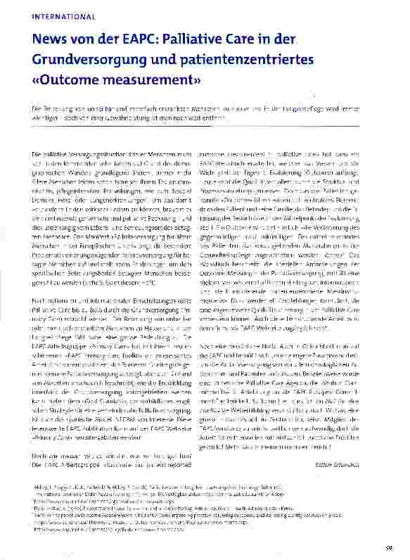Vorschauseite 1: News von der EAPC: Palliative Care in der Grundversorgung und patientenzentriertes «Outcome measurement»