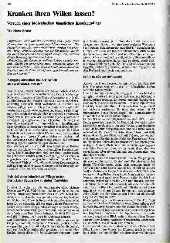 Vorschauseite 1: Kranken den Willen lassen Versuch einer individuellen häuslichen Krankenpflege