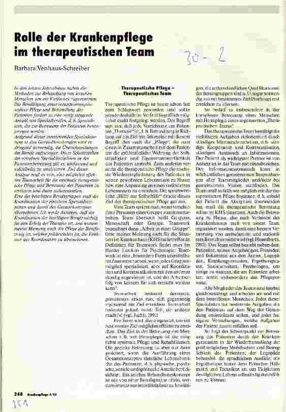 Vorschauseite 1: Rolle der Krankenpflege im therapeutischen Team
