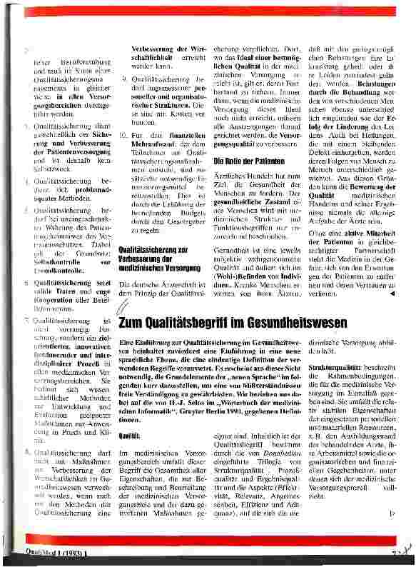 Vorschauseite 1: Zum Qualitätsbegriff im Gesundheitswesen
