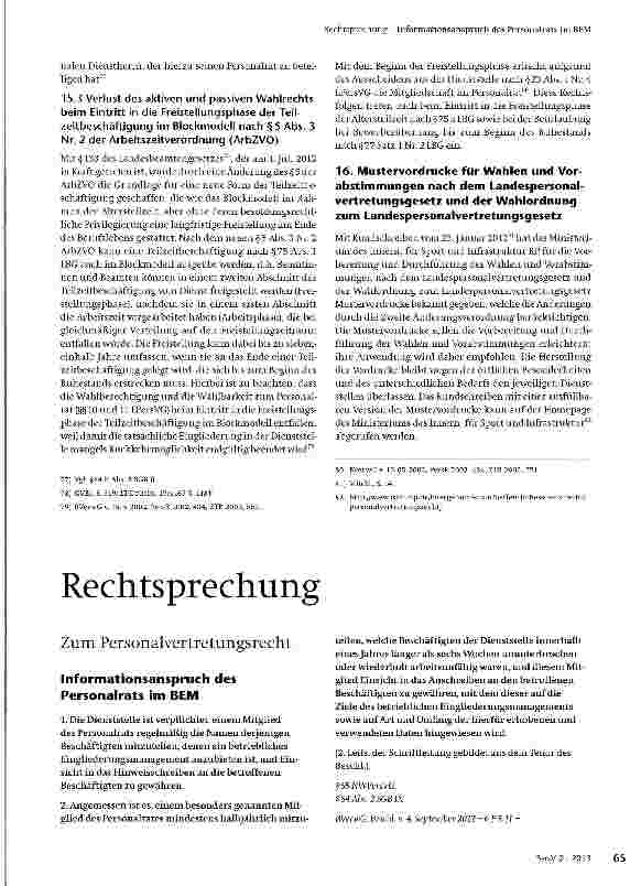 Vorschauseite 1: Informationsanspruch des Personalrats im BEM