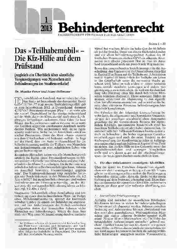 Vorschauseite 1: Das »Teilhabemobil« Die Kfz-Hilfe auf dem Prüfstand