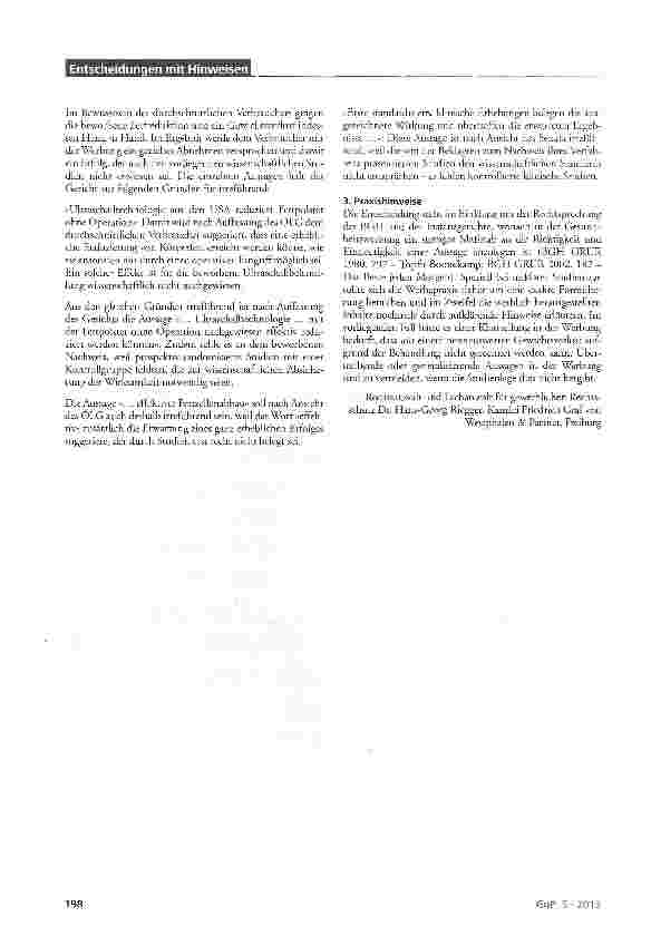 Vorschauseite 2: Irreführende Werbung mit Gewichtsreduktion UWG§12Abs. 1 Satz 2, §8 Abs.3 Nr. 2, §§5, 3, 4 Nr. 11; HWG §3Nr.1u. 2