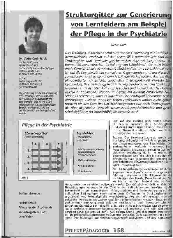 Vorschauseite 1: Strukturgitter zur Generierung von Lernfeldern am Beispiel der Pflege in der Psychiatrie