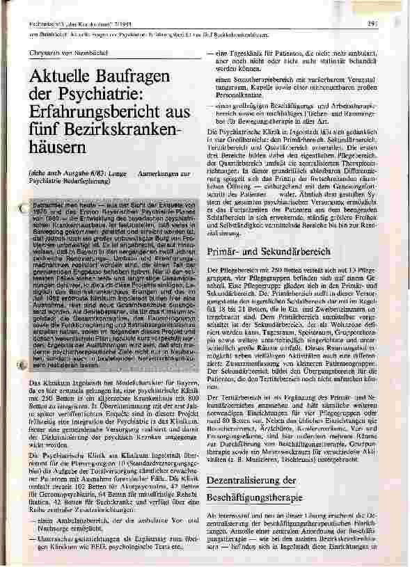 Vorschauseite 1: Aktuelle Baufragen der Psychiatrie, Erfahrungsberichte aus fünf Bezirkskrankenhäusern
