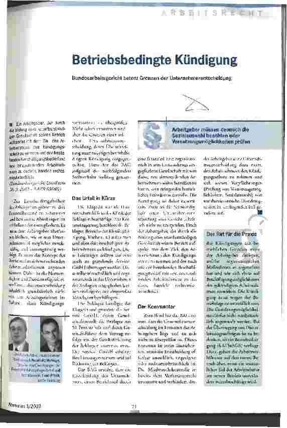Vorschauseite 1: Betriebsbedingte Kündigung