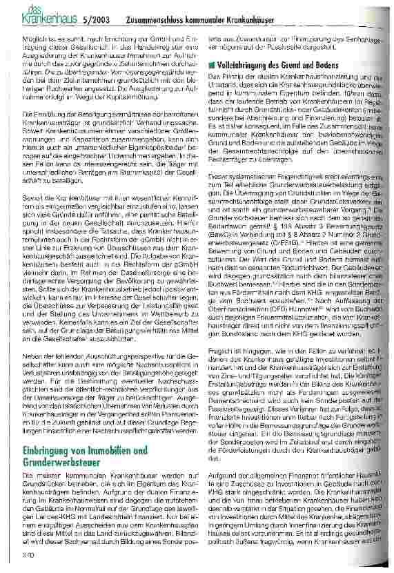 Vorschauseite 2: Der Zusammenschluss kommunaler Krankenhäuser in einer gemeinnützigen GmbH Gesellschaftliche, steuerrechtliche und arbeitsrechtliche Aspekte