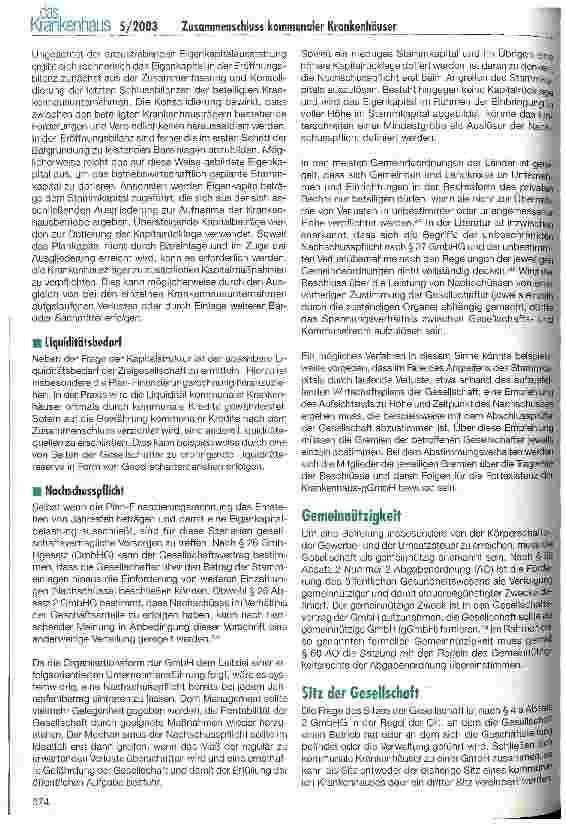 Vorschauseite 6: Der Zusammenschluss kommunaler Krankenhäuser in einer gemeinnützigen GmbH Gesellschaftliche, steuerrechtliche und arbeitsrechtliche Aspekte