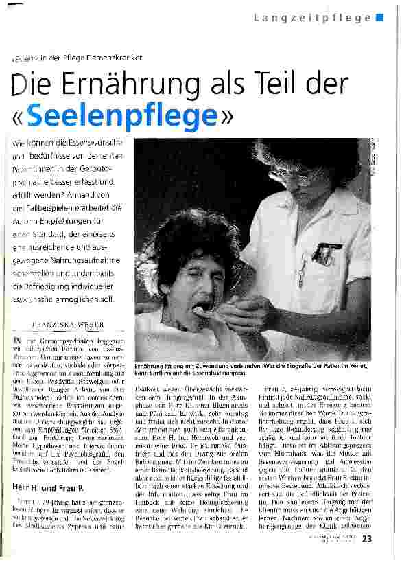 Vorschauseite 1: Die Ernährung als Teil der Seelenpflege Essen in der Pflege Demenzkranker
