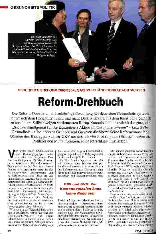Vorschauseite 1: Reform-Drehbuch Gesundheitsreform 2003/2004 / Sachverständigenrats-Gutachten