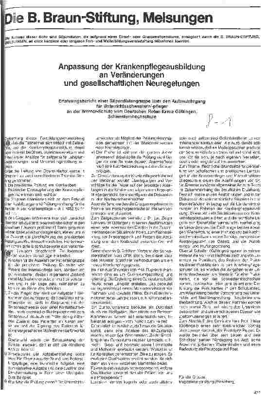Vorschauseite 1: Anpassung der Krankenpflegeausbildung an Veränderungen und gesellschaftlichen Neuregelungen
