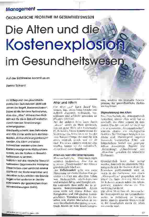 Vorschauseite 1: Die Alten und die Kostenexplosion im Gesundheitswesen Ökonomische Probleme im Gesundheitswesen