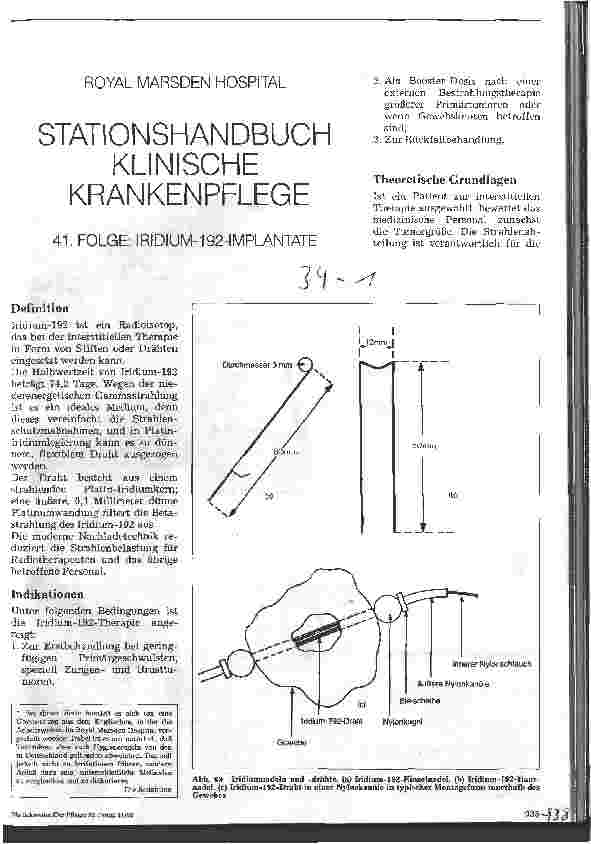 Vorschauseite 1: Stationshandbuch klinische Krankenpflege 41.Folge: Iridium-192-Implantate