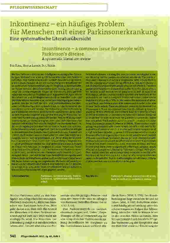Vorschauseite 1: Inkontinenz - ein häufiges Problem für Menschen mit einer Parkinsonerkrankung