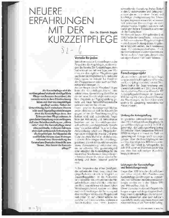 Vorschauseite 1: Neuere Erfahrungen mit der Kurzzeitpflege