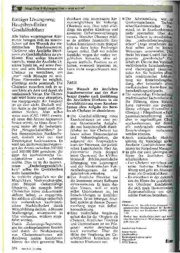 Vorschauseite 4: Zur Frage der Mitgeschäftsführung des Ärztlichen Direktors in einer Krankenhaus-GmbH