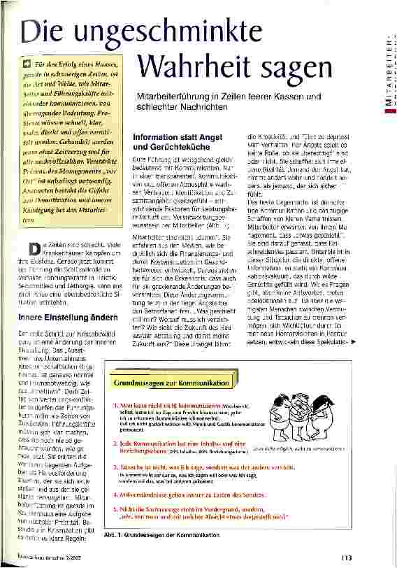 Vorschauseite 1: Die ungeschminkte Wahrheit sagen Mitarbeiterführung in Zeiten leerer Kassen und schlechter Nachrichten
