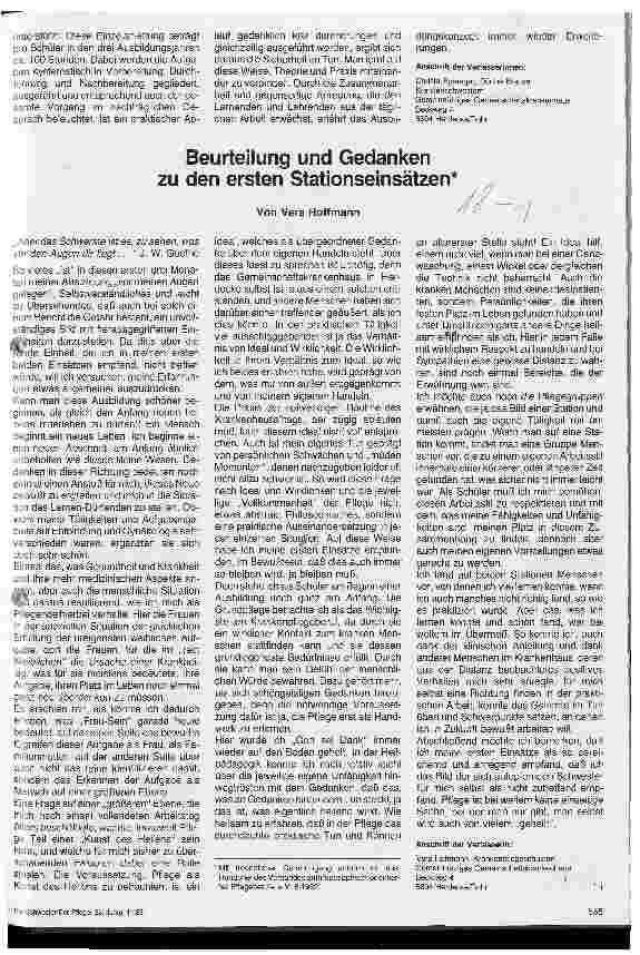 Vorschauseite 1: Beurteilung und Gedanken zu den ersten Stationseinsätzen