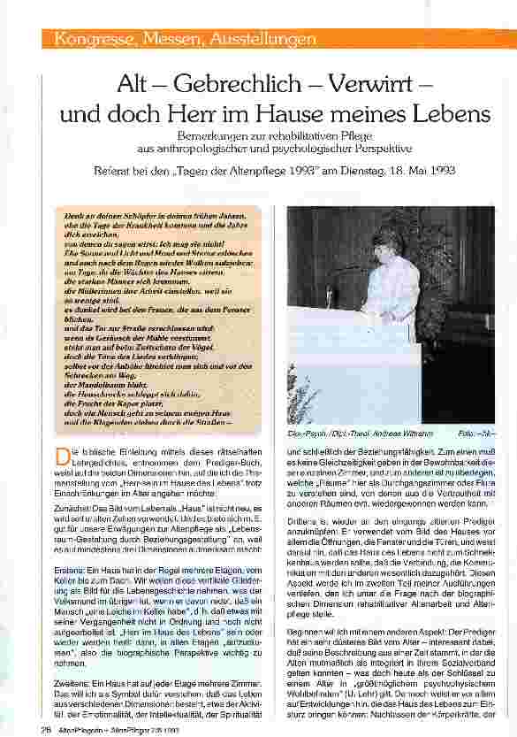 Vorschauseite 1: Alt - gebrechlich - verwirrt - und doch Herr im Hause meines Lebens Zur rehabilitativen Pflege aus anthropologischer und psychologischer Sicht