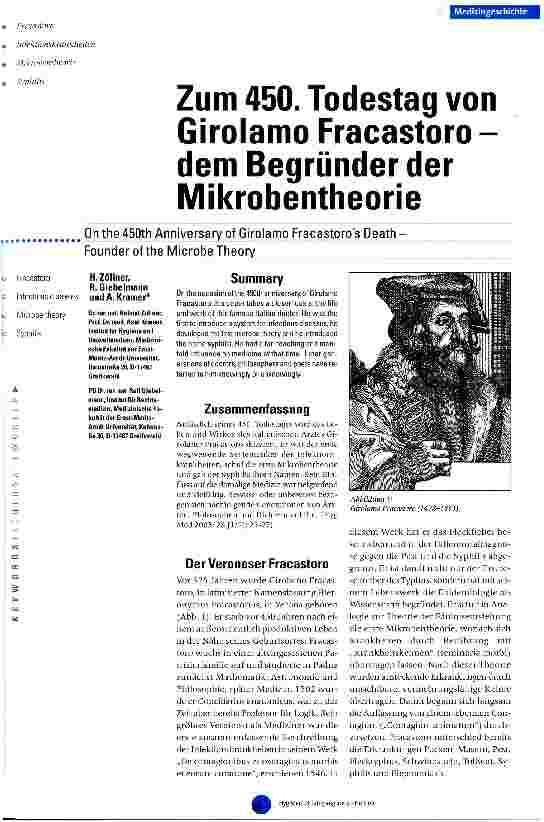 Vorschauseite 1: Zum 450. Todestag von Girolamo Fracastoro - dem Begründer der Mikrobentheorie