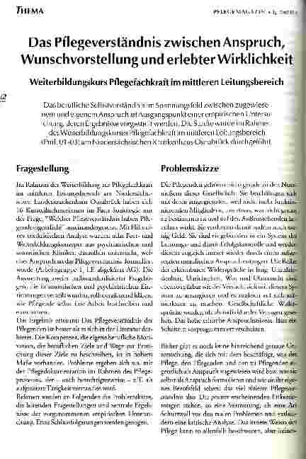 Vorschauseite 1: Das Pflegeverständnis zwischen Anspruch, Wunschvorstellung und erlebter Wirklichkeit Weiterbildungskurs Pflegefachkraft im mittleren Leitungsbereich