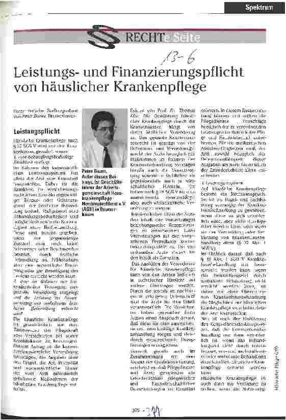 Vorschauseite 1: Leistungsund Finanzierungspflicht von häuslicher Krankenpflege Gutachterliche Stellungnahme