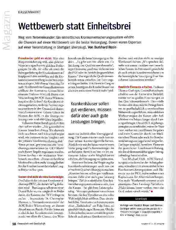 Vorschauseite 1: Wettbewerb statt Einheitsbrei