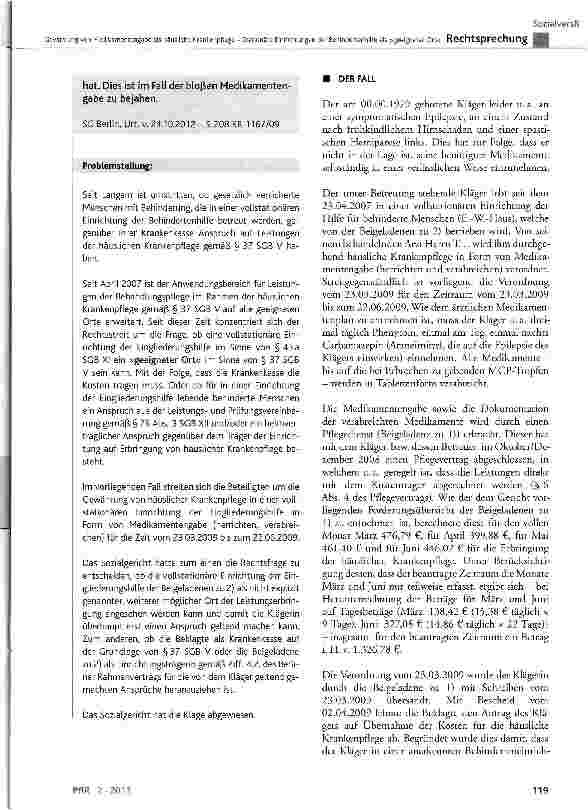 Vorschauseite 2: Gewährung von Medikamentengabe als häusliche Krankenpflege - Stationäre Einrichtungen der Behindertenhilfe als »geeigneter Ort«