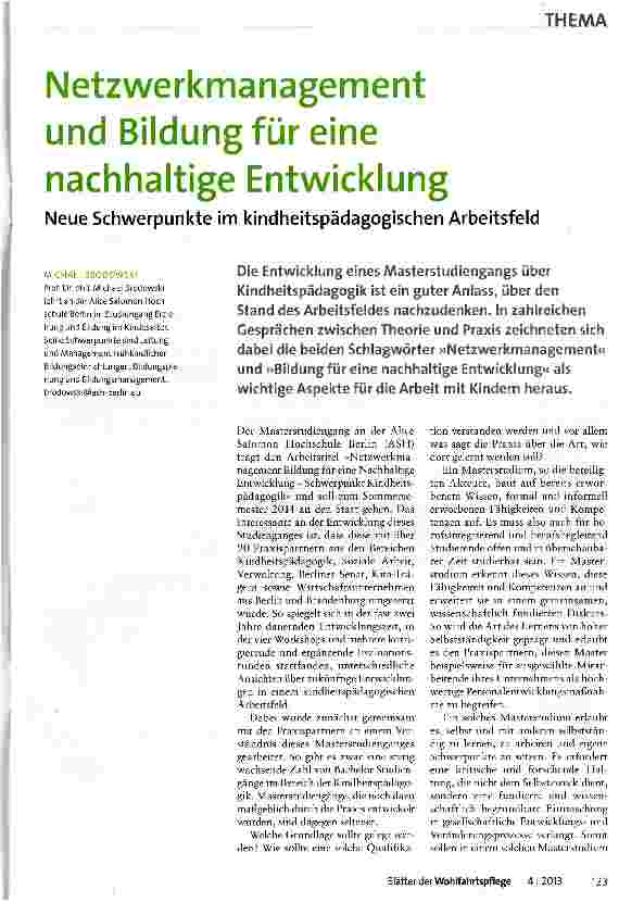 Vorschauseite 1: Netzwerkmanagement und Bildung für eine nachhaltige Entwicklung