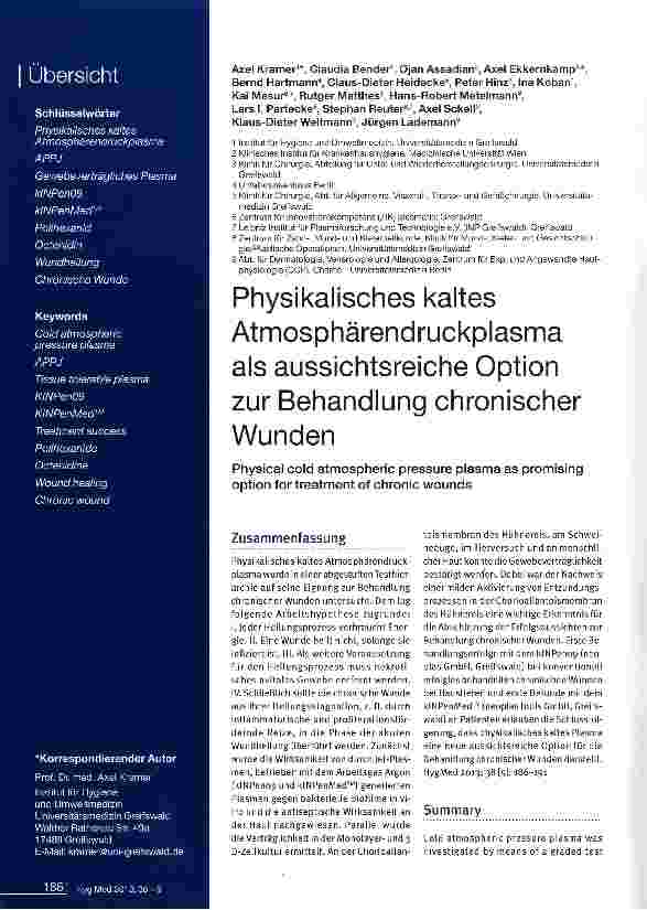 Vorschauseite 1: Physikalisches kaltes Atmosphärendruckplasma als aussichtsreiche Option zur Behandlung chronischer Wunden