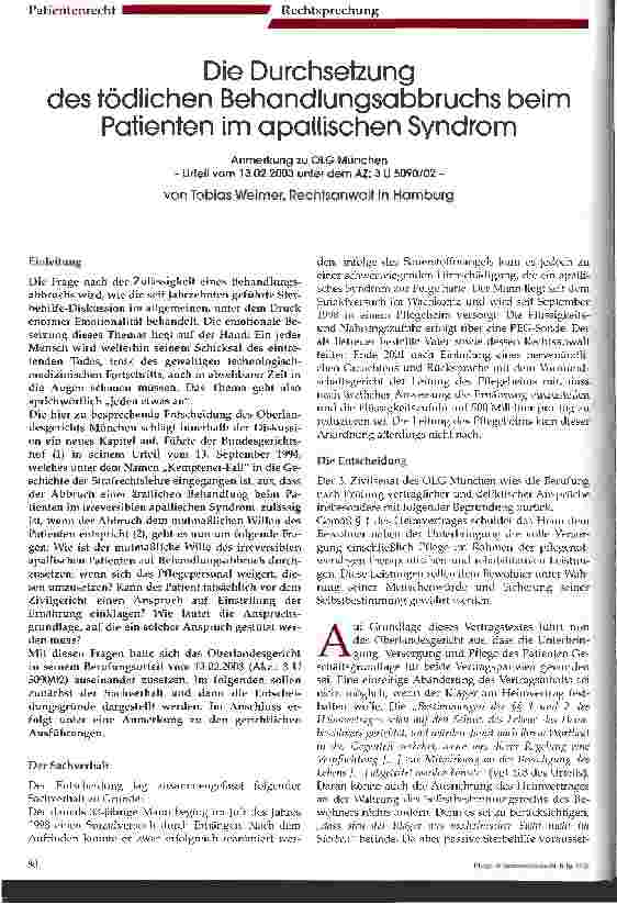 Vorschauseite 1: Die Durchsetzung des tödlichen Behandlungsabbruchs beim Patienten im apallischen Syndrom