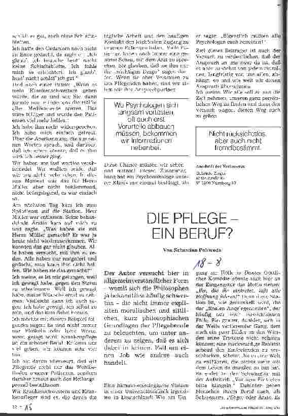 Vorschauseite 1: Die Pflege - ein Beruf?