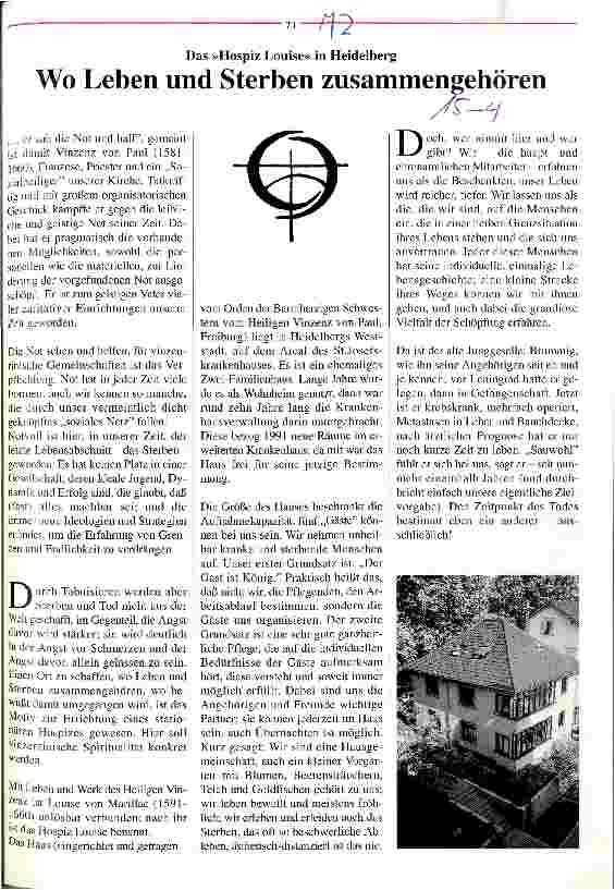 Vorschauseite 1: Wo Leben und Sterben zusammengehören Das Hospiz Louise in Heidelberg