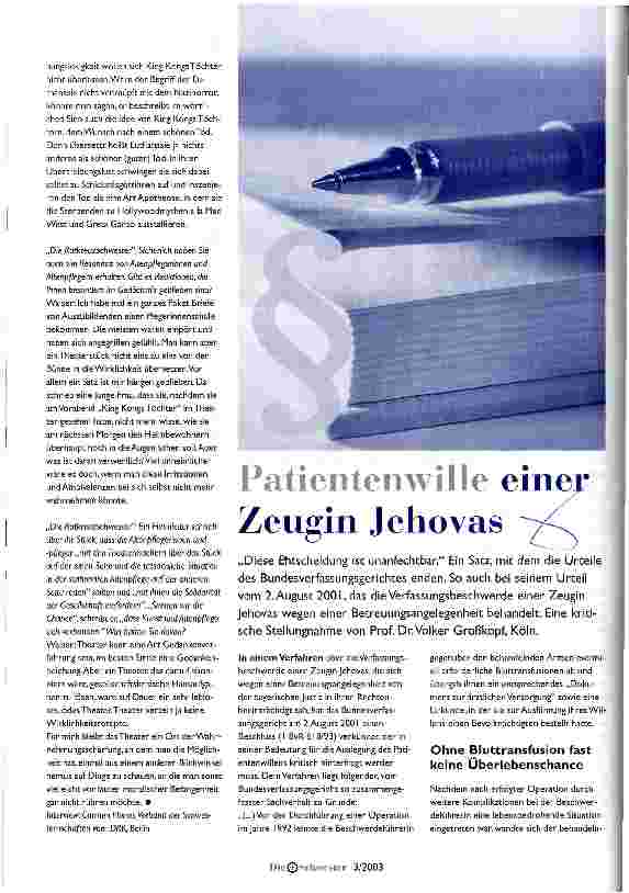 Vorschauseite 1: Patientenwille einer Zeugin Jehovas