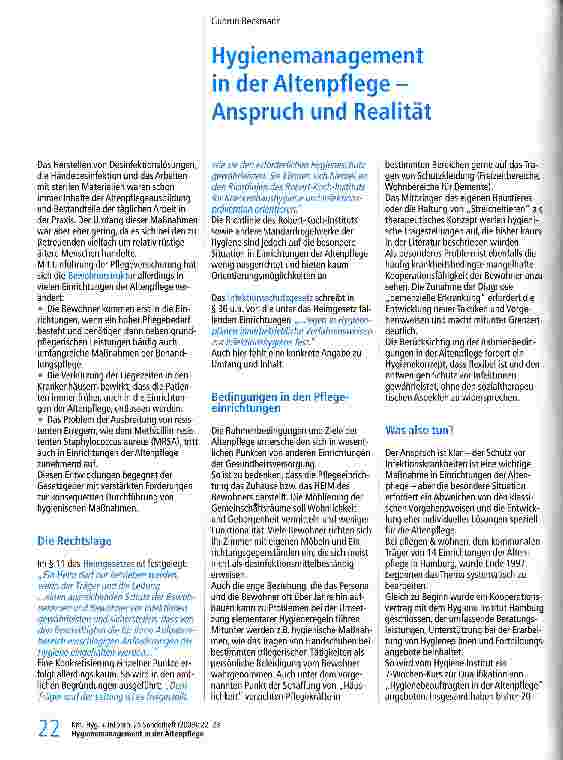 Vorschauseite 1: Hygienemanagement in der Altenpflege - Anspruch und Realität
