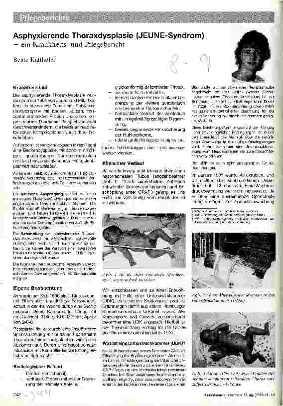 Vorschauseite 1: Asphyxierende Thoraxdysplasie (JEUNE-Syndrom) Ein Krankheitsund Pflegebericht